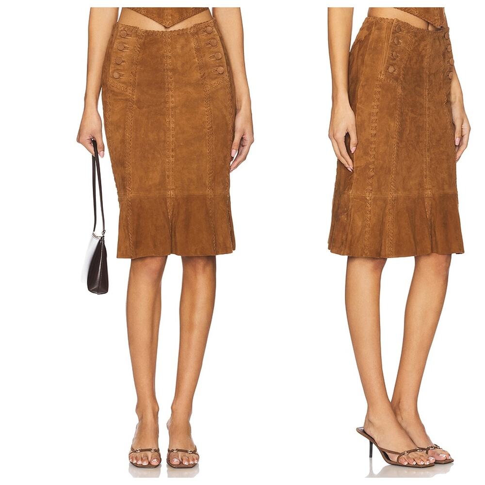 Understated Leather Handkerchief Suede Midi Skirt Western Boho Festival Y2k XS